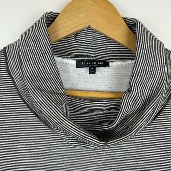 Lafayette 148 Striped Turtleneck Sweater in Black and White Sz M | Comfy Neutral - Picture 4 of 12